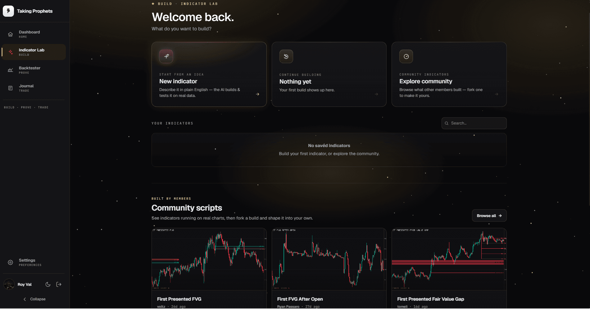 The Indicator Lab: describe an indicator in plain English and the Lab builds and tests it on real data